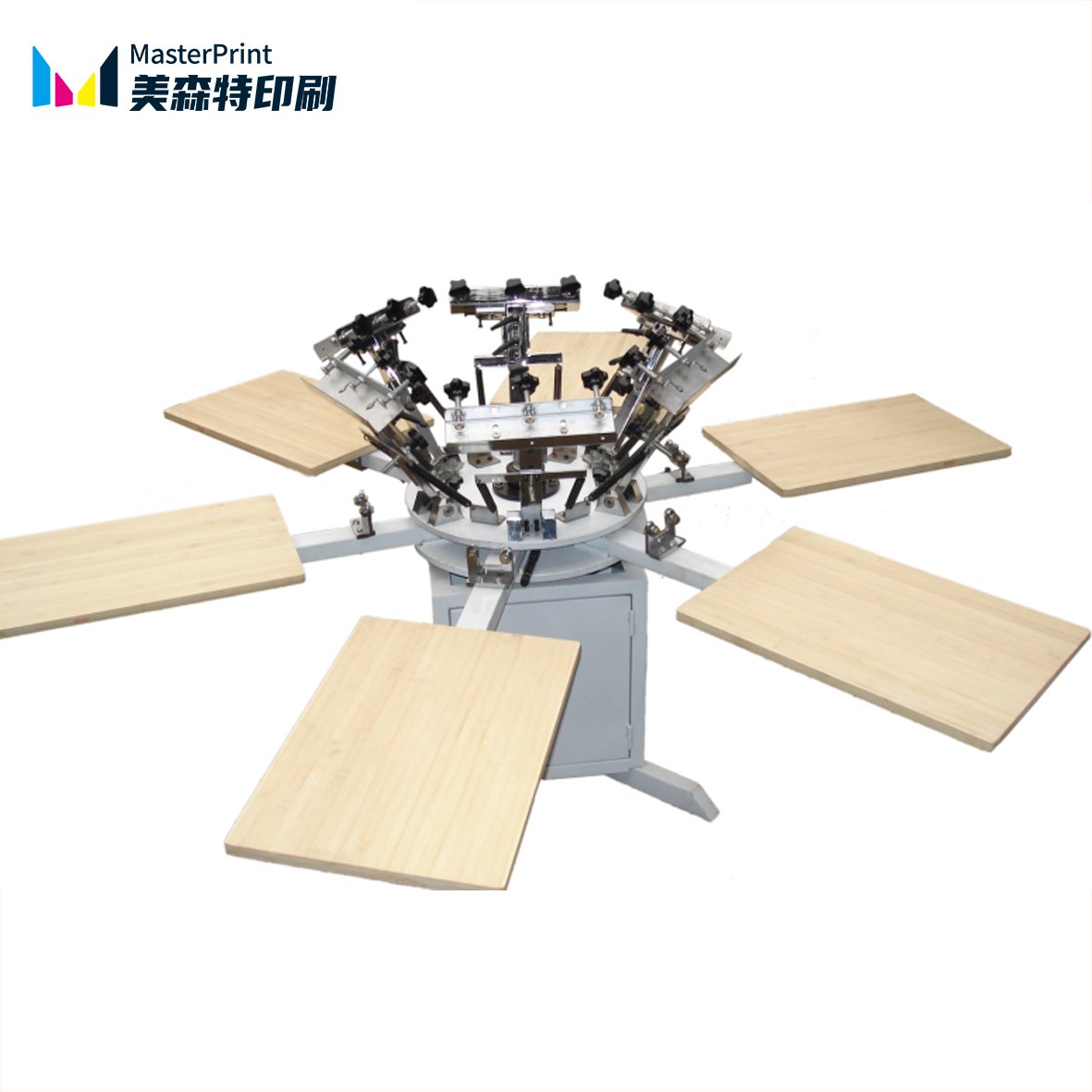 六色六工位丝网印刷机 木质台板可定制